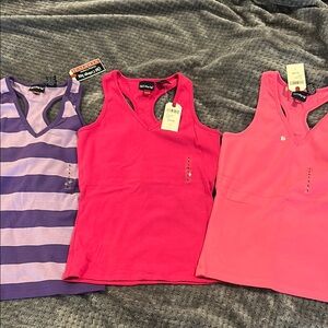 Bundle of 3 NWT Tank Tops with built in shelf bras. Striped Purple and 2 Pink
